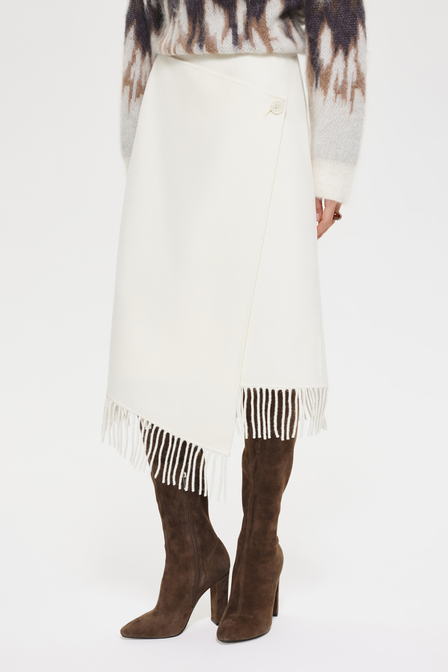 Юбка из шерстяного драпа с бахромой