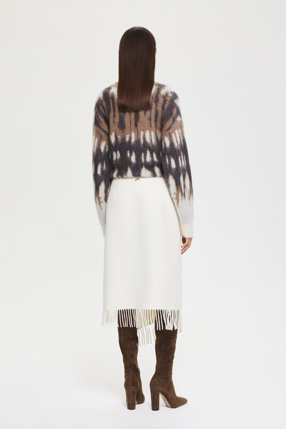 Юбка из шерстяного драпа с бахромой