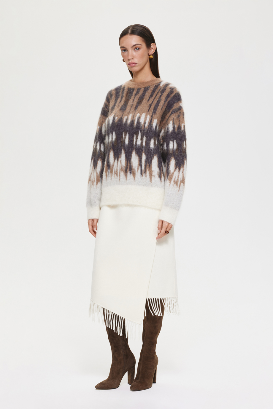 Юбка из шерстяного драпа с бахромой