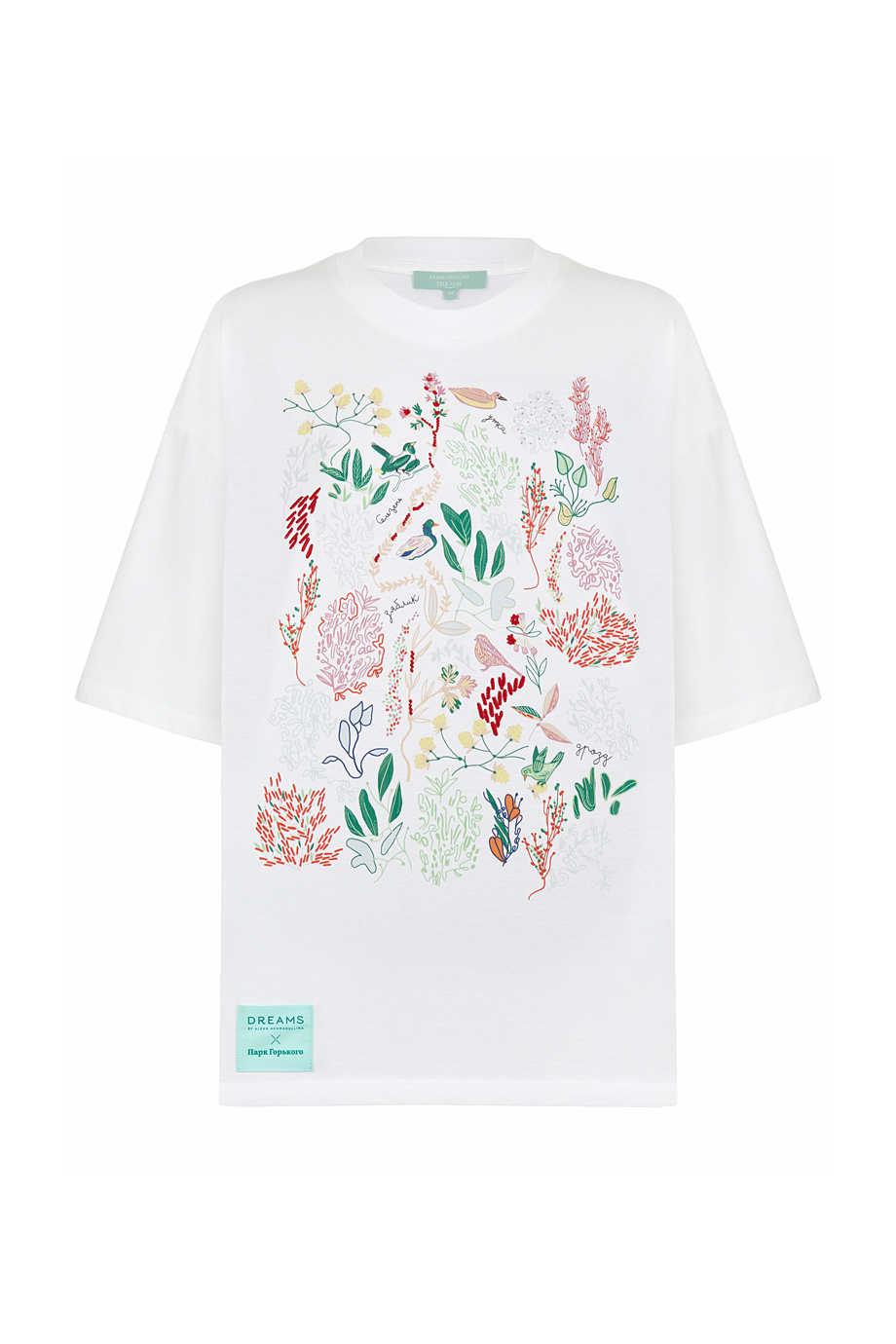 Футболка с принтом и вышивкой