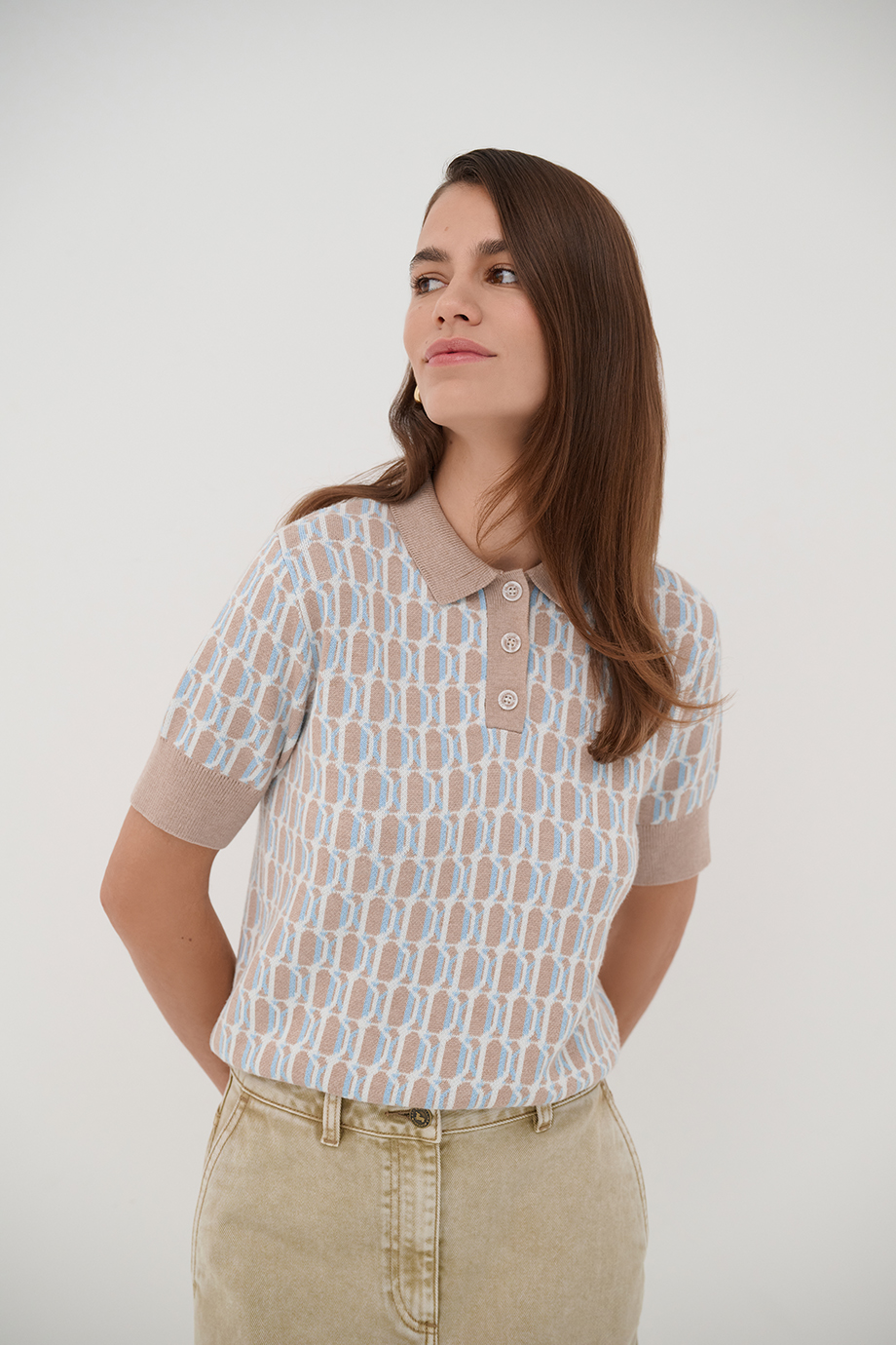 Джемпер-поло с лого-паттерном Джемпер-поло с лого-паттерном