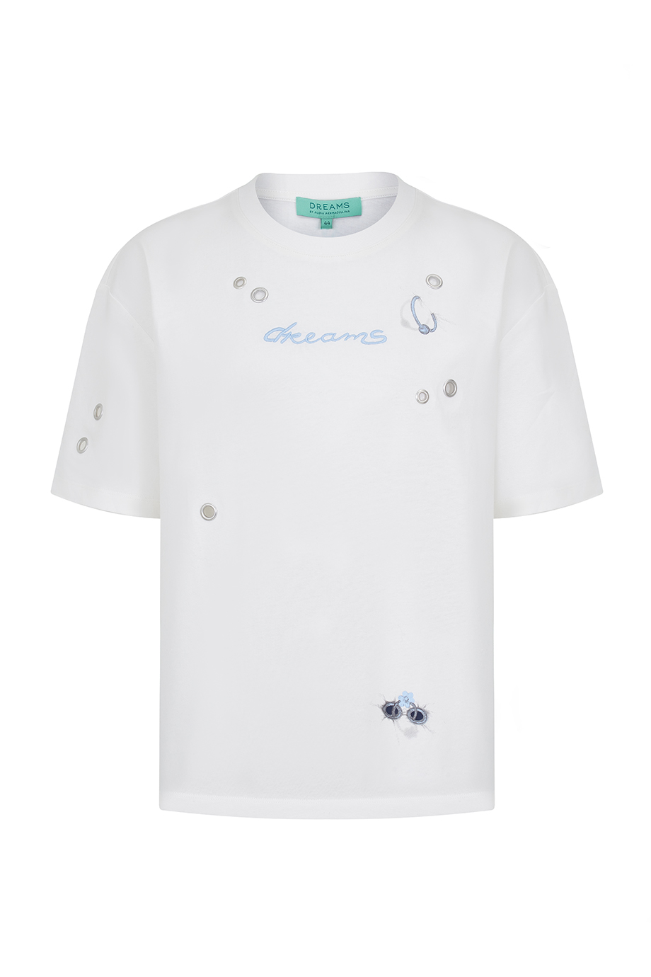 Футболка с люверсами и вышивкой