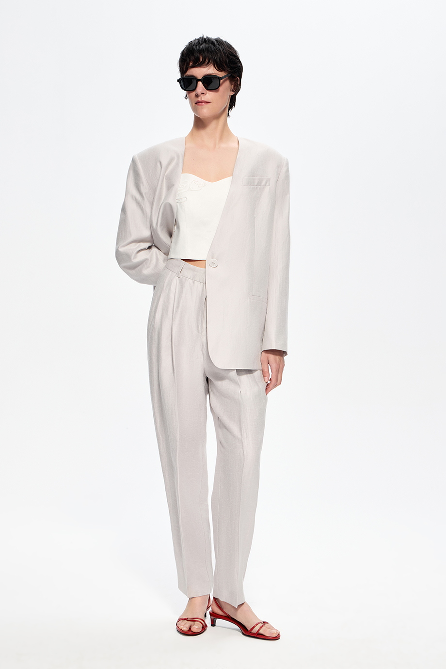 Жакет из жемчужного льна